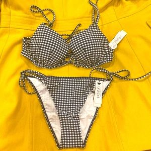 New w tag Victoria secret bikini swimsuit blue white checkered 34C S side ties